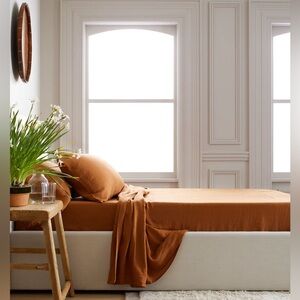 Quince 100% European Linen King Size flat sheet Terracotta